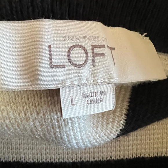 LOFT Black & Cream Striped Knit Midi Skirt Elastic Waist Size L - Picture 3 of 4